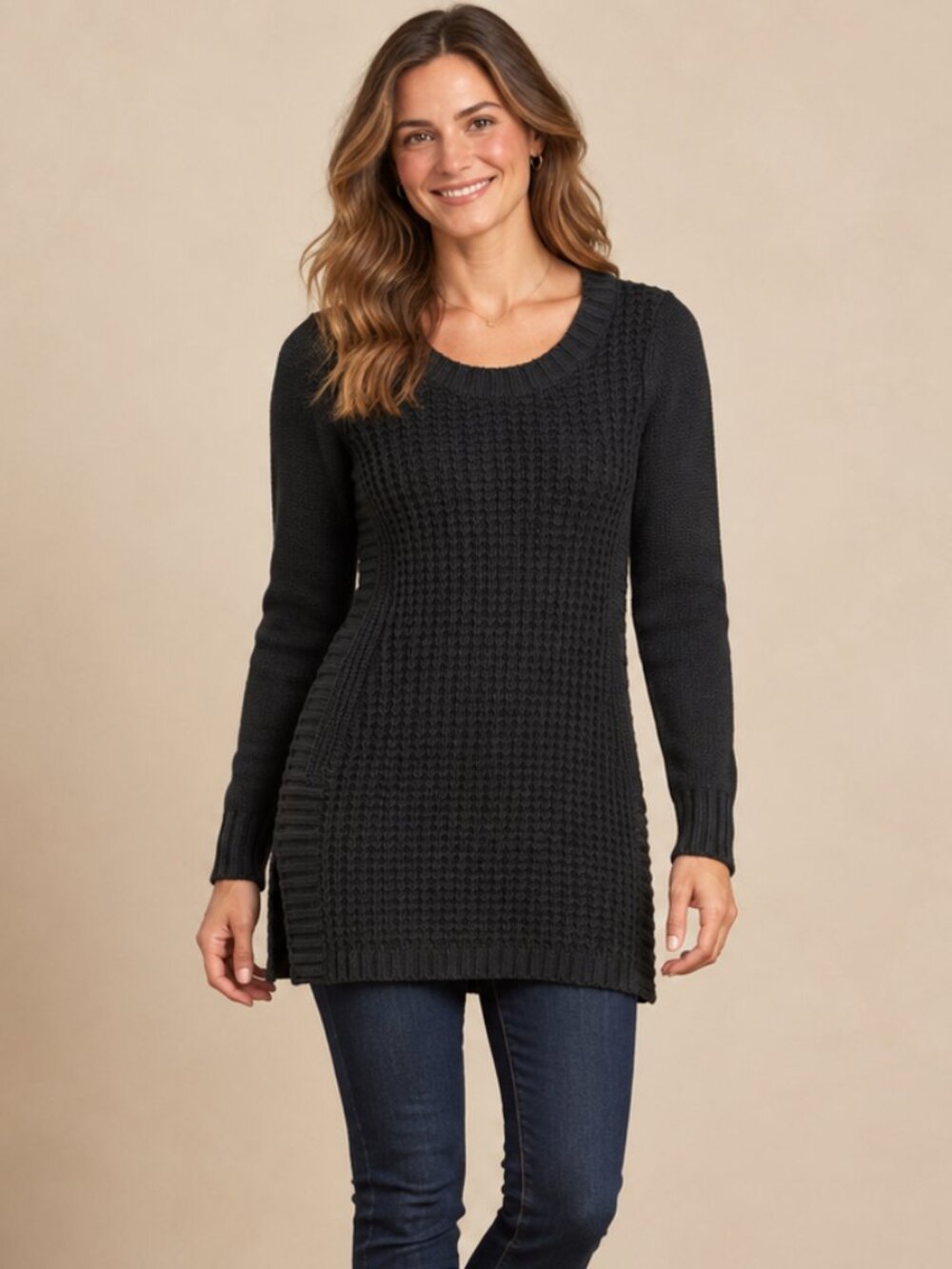 Toad & Co Women's Small Black 100% Lambswool Textured Knit Tunic Sweater